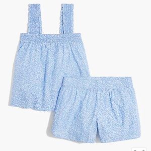 NWT J CREW FACTORY Smocked Tank Pajama Set Cotton Lounge Blue White S Small NEW